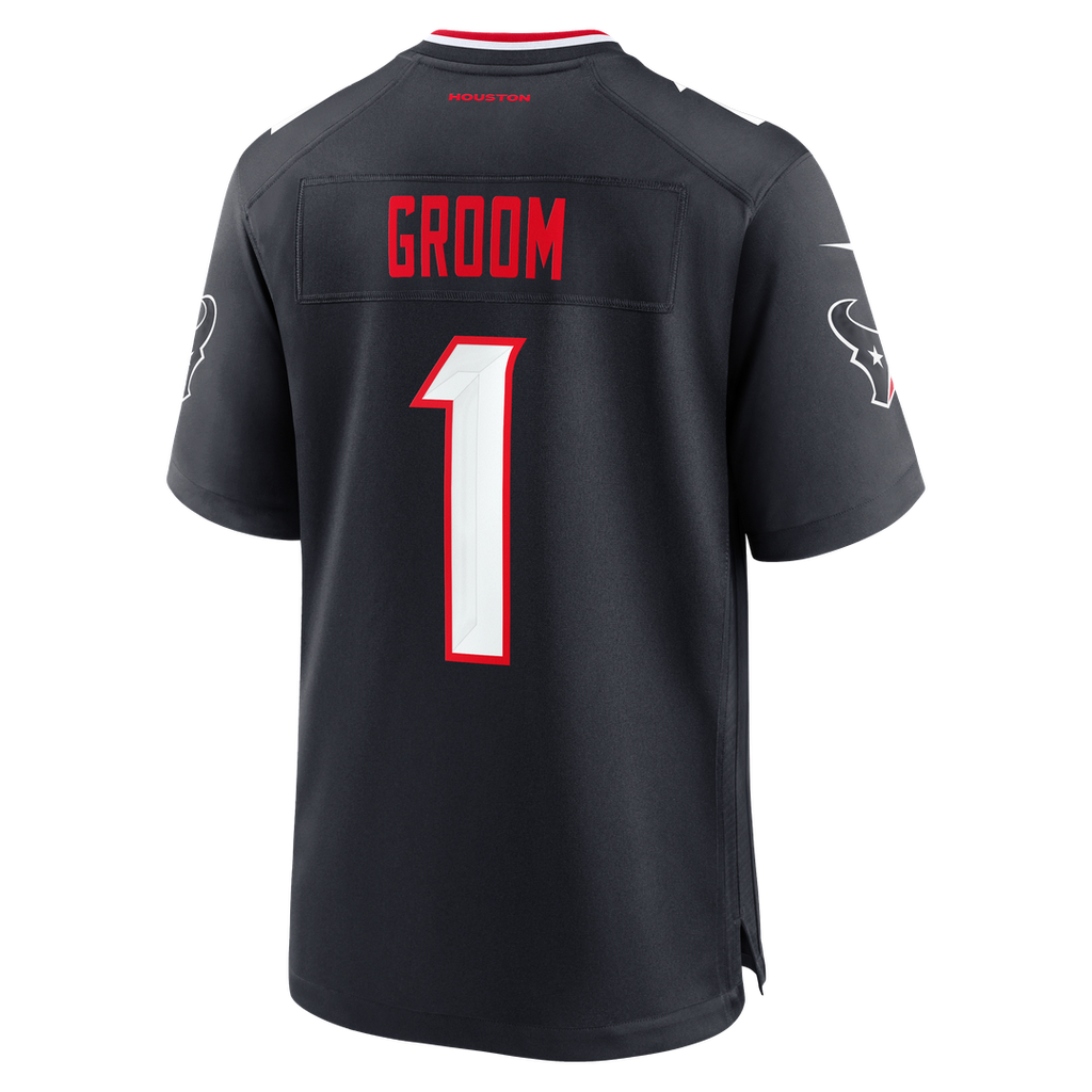 Houston Texans Number 1 Groom Nike Navy Game Jersey product image 3, provided for visual reference and product detail review