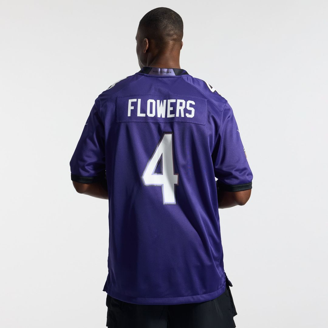 Baltimore Ravens Zay Flowers Nike Purple Team Game Jersey product image 3, provided for visual reference and product detail
