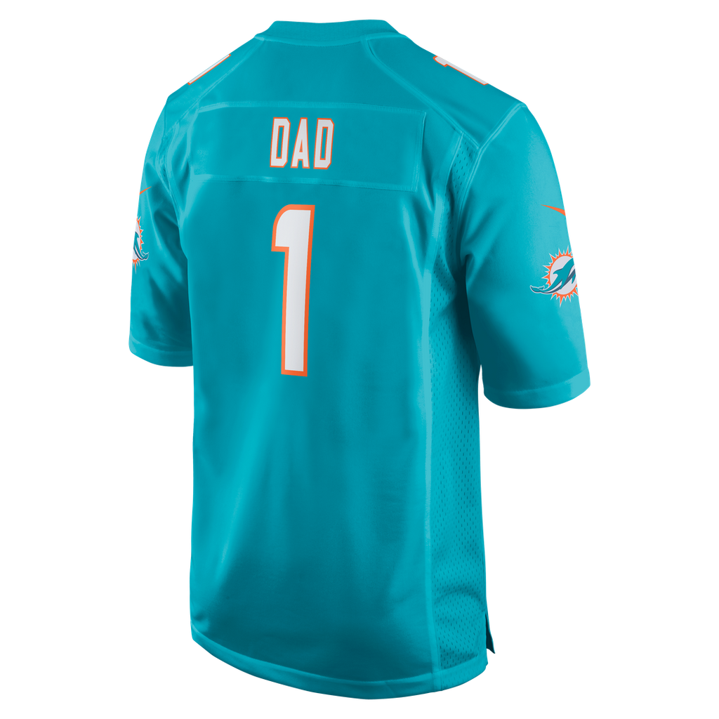 Miami Dolphins Number 1 Dad Nike Aqua Game Jersey product image 3, provided for visual reference and product detail review