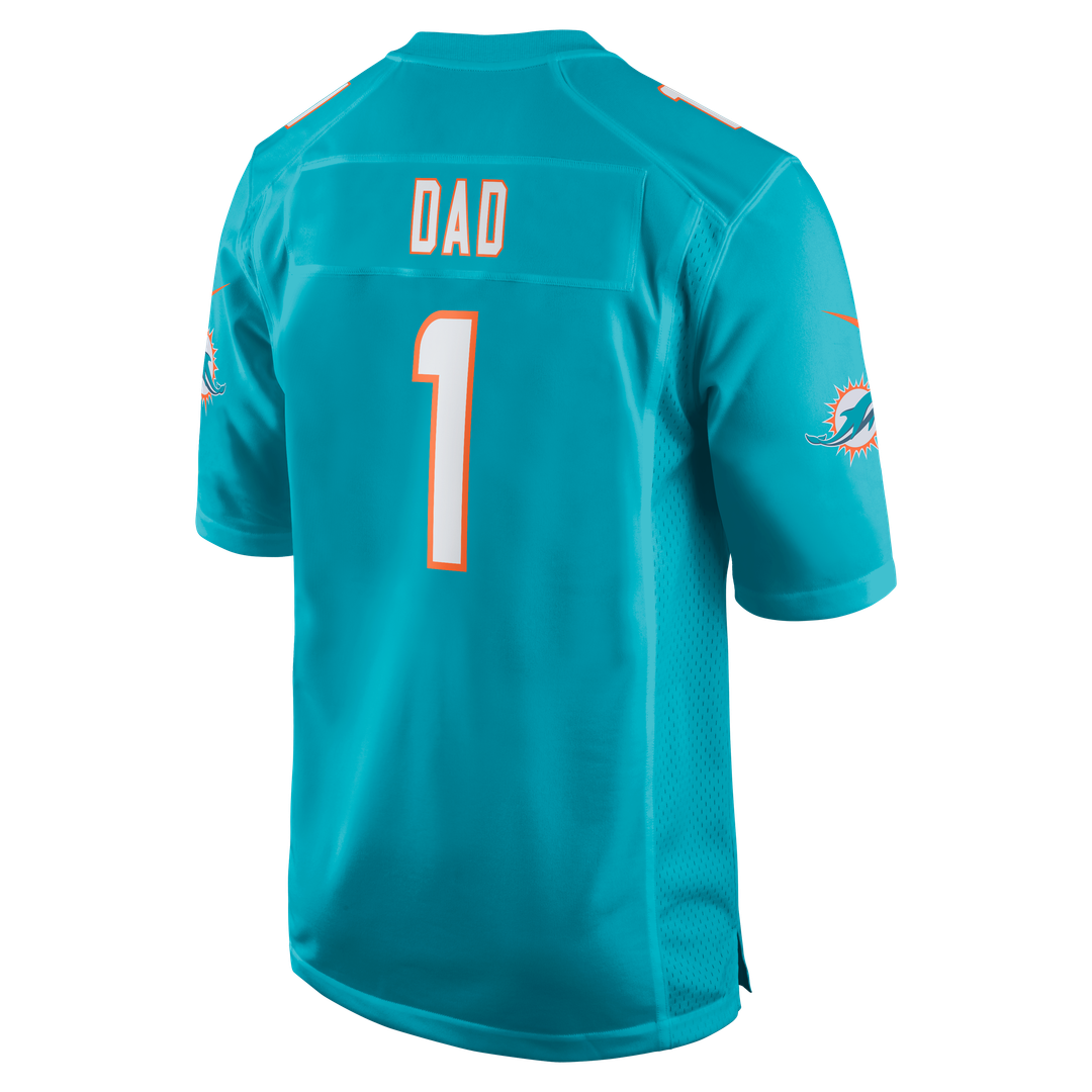 Miami Dolphins Number 1 Dad Nike Aqua Game Jersey product image 3, provided for visual reference and product detail review