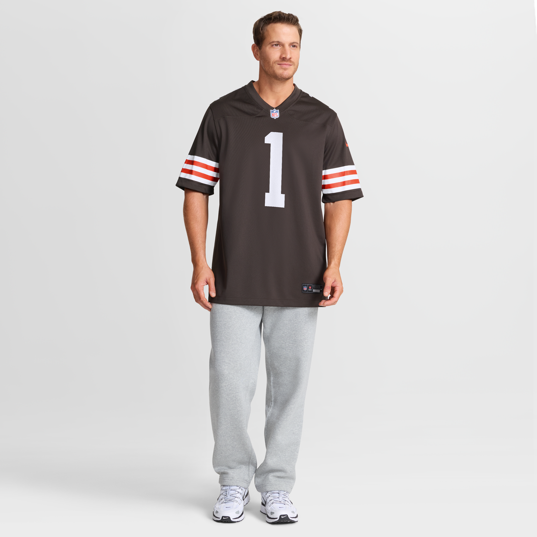 Cleveland Browns Number 1 Groom Nike Brown Game Jersey product image 7, provided for visual reference and product detail