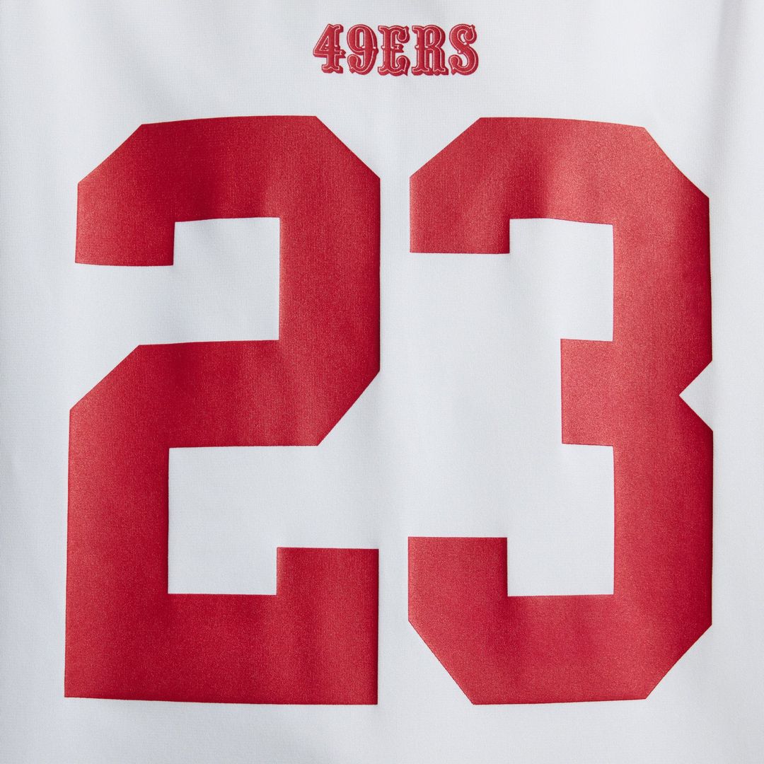 San Francisco 49ers Christian McCaffrey Nike White Game Player Jersey product image 20, provided for visual reference and
