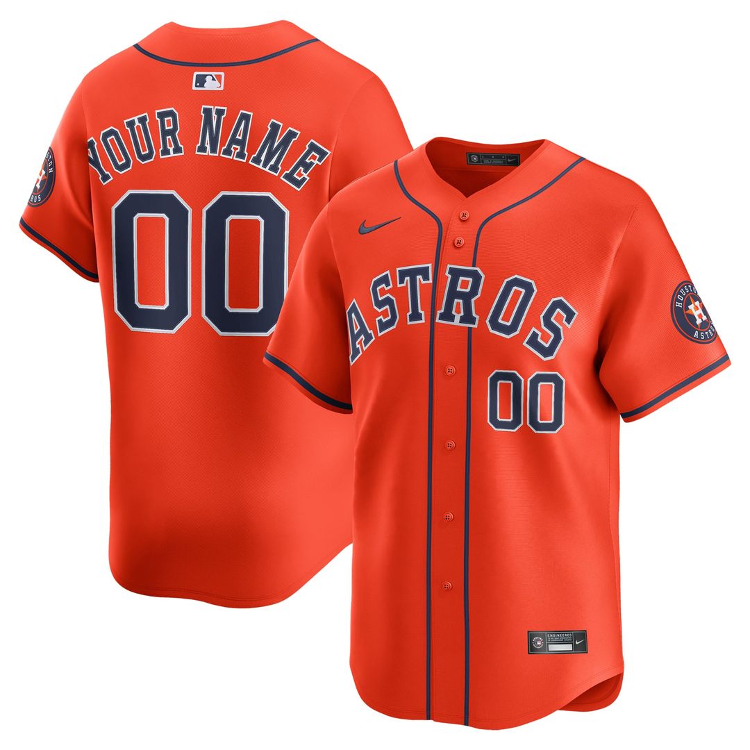 Houston Astros Nike Orange Alternate Limited Custom Jersey product image 1, provided for visual reference and product detail