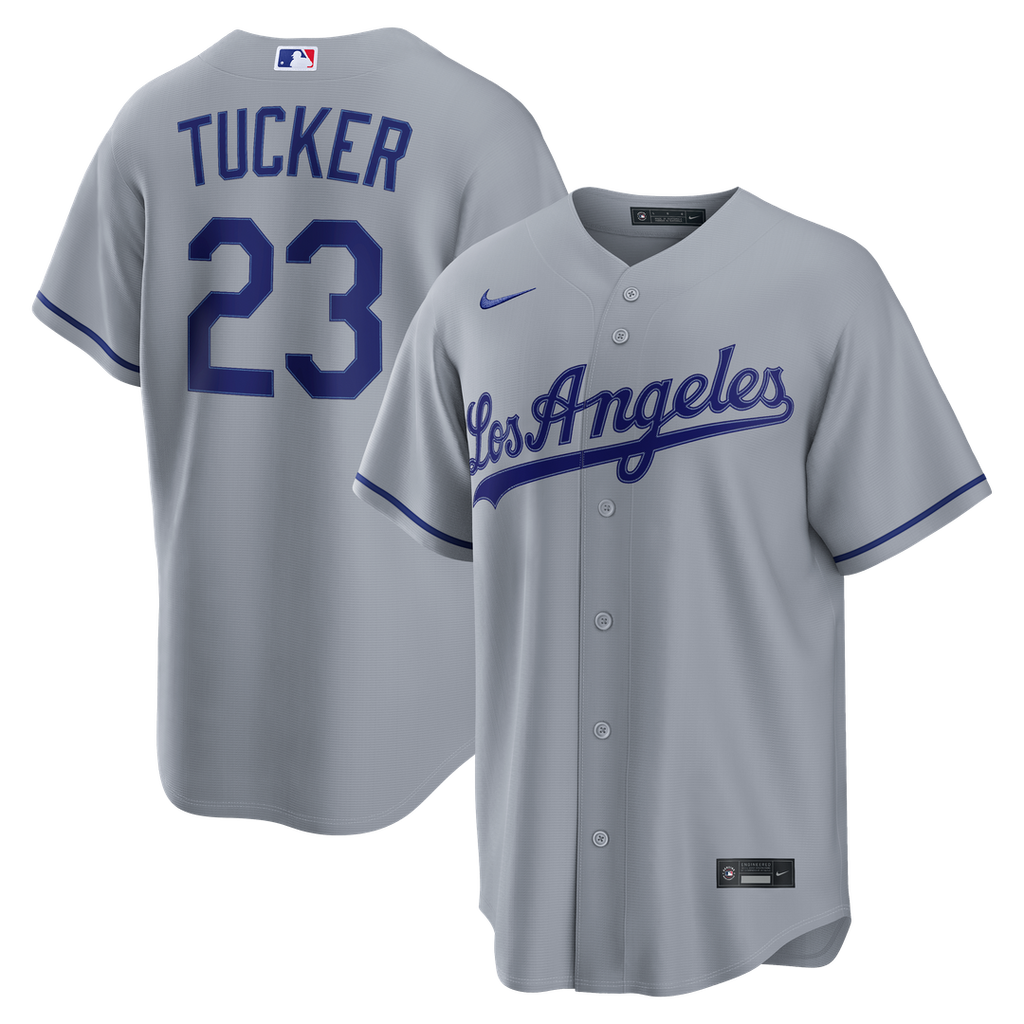 Los Angeles Dodgers Kyle Tucker Nike Gray Road Replica Jersey product image 1, provided for visual reference and product