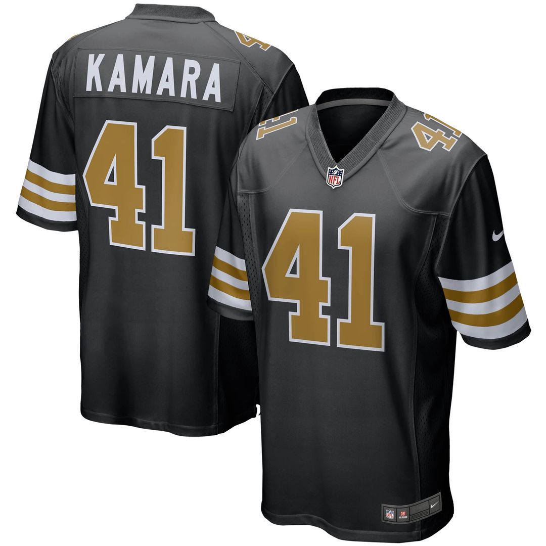 New Orleans Saints Alvin Kamara Nike Black Alternate Game Jersey product image 1, provided for visual reference and product