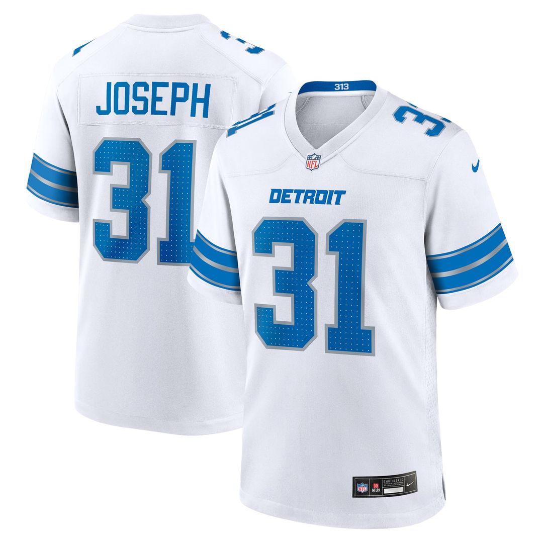 Detroit Lions Kerby Joseph Nike White Game Jersey product image 1, provided for visual reference and product detail review