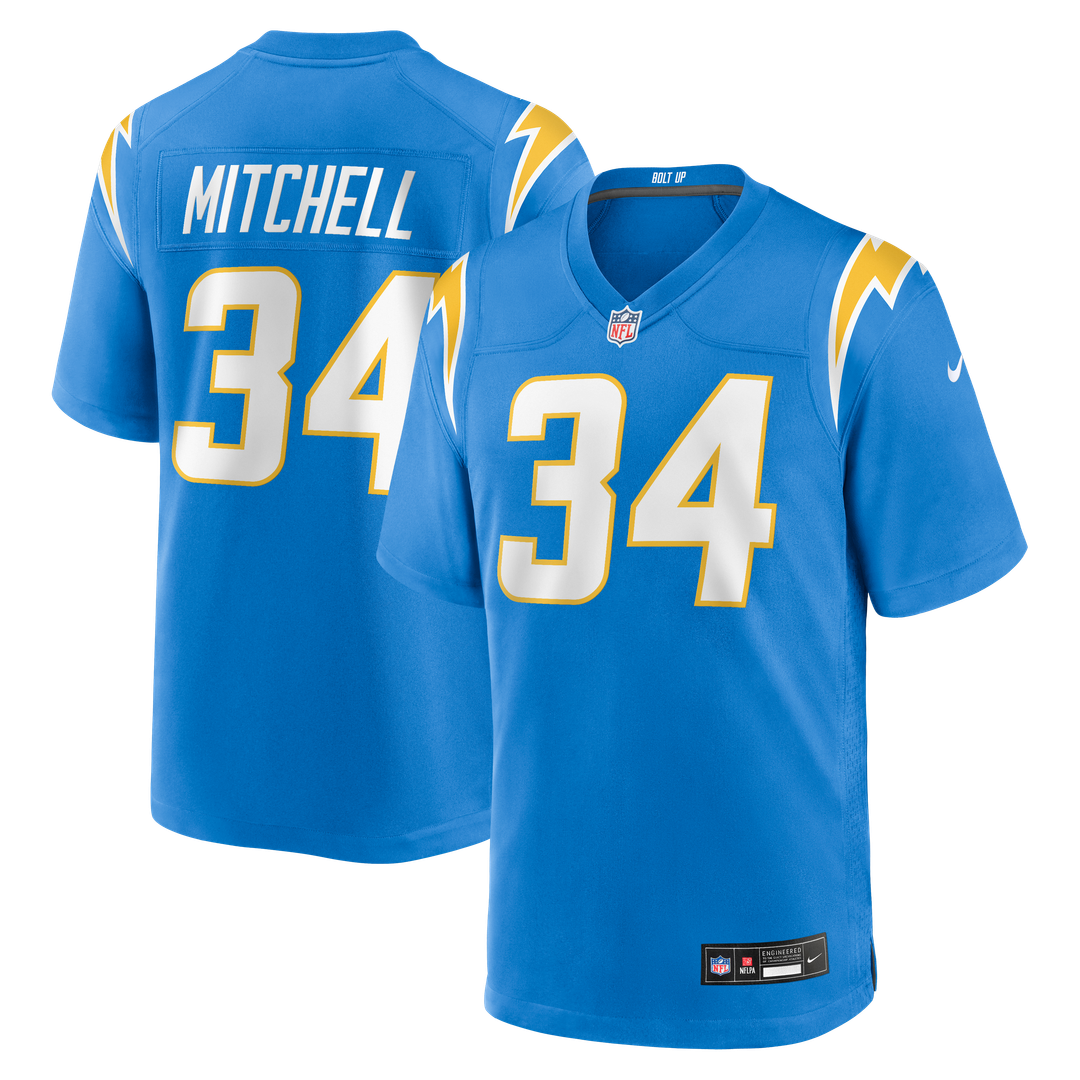 Los Angeles Chargers Keaton Mitchell Nike Powder Blue Team Game Jersey product image 1, provided for visual reference and