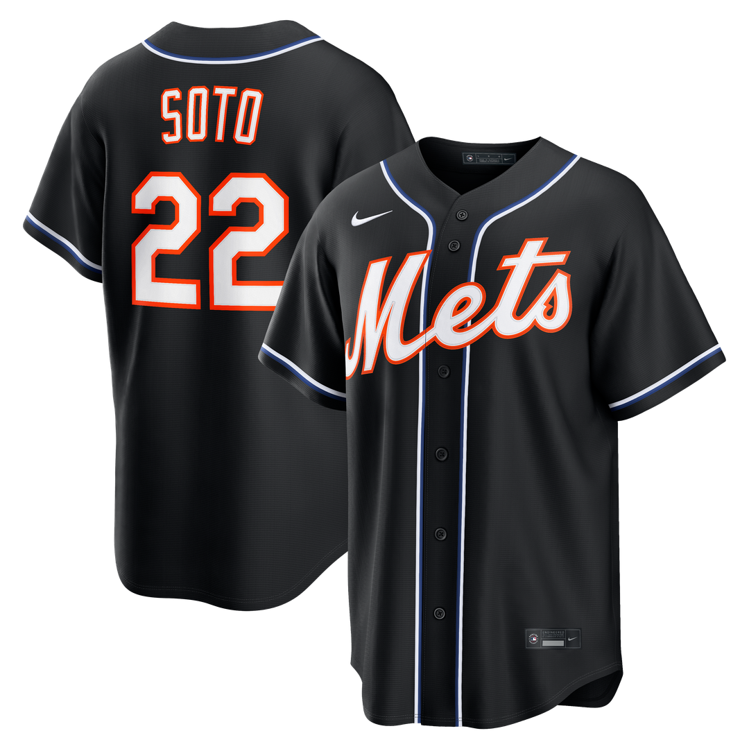 New York Mets Juan Soto Nike Fashion Replica Black Out Jersey product image 1, provided for visual reference and product