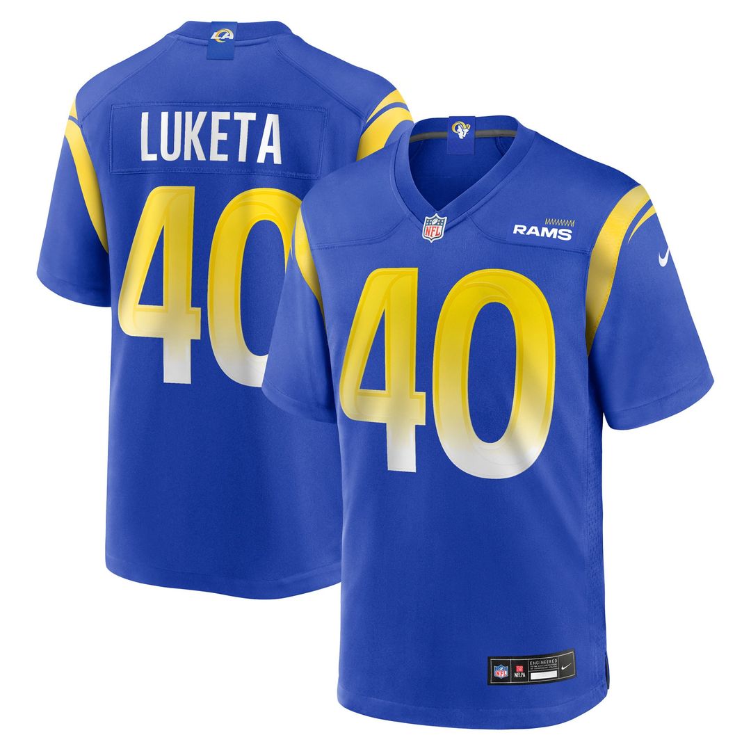 Los Angeles Rams Jesse Luketa Nike Royal Team Game Jersey product image 1, provided for visual reference and product detail