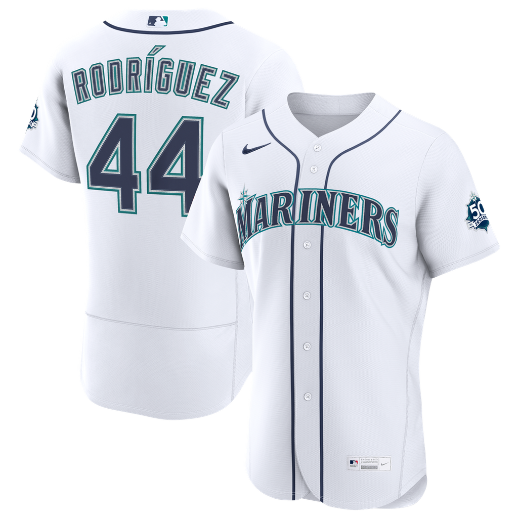 Seattle Mariners Julio Rodriguez Nike White Home 50th Season Authentic Jersey product image 1, provided for visual reference