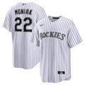 Colorado Rockies Mickey Moniak Nike White Home Replica Jersey product image 1, provided for visual reference and product