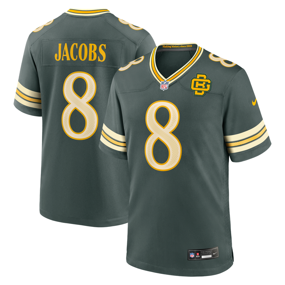 Green Bay Packers Josh Jacobs Nike Green 2026 Rivalries Collection Game Jersey product image 1, provided for visual