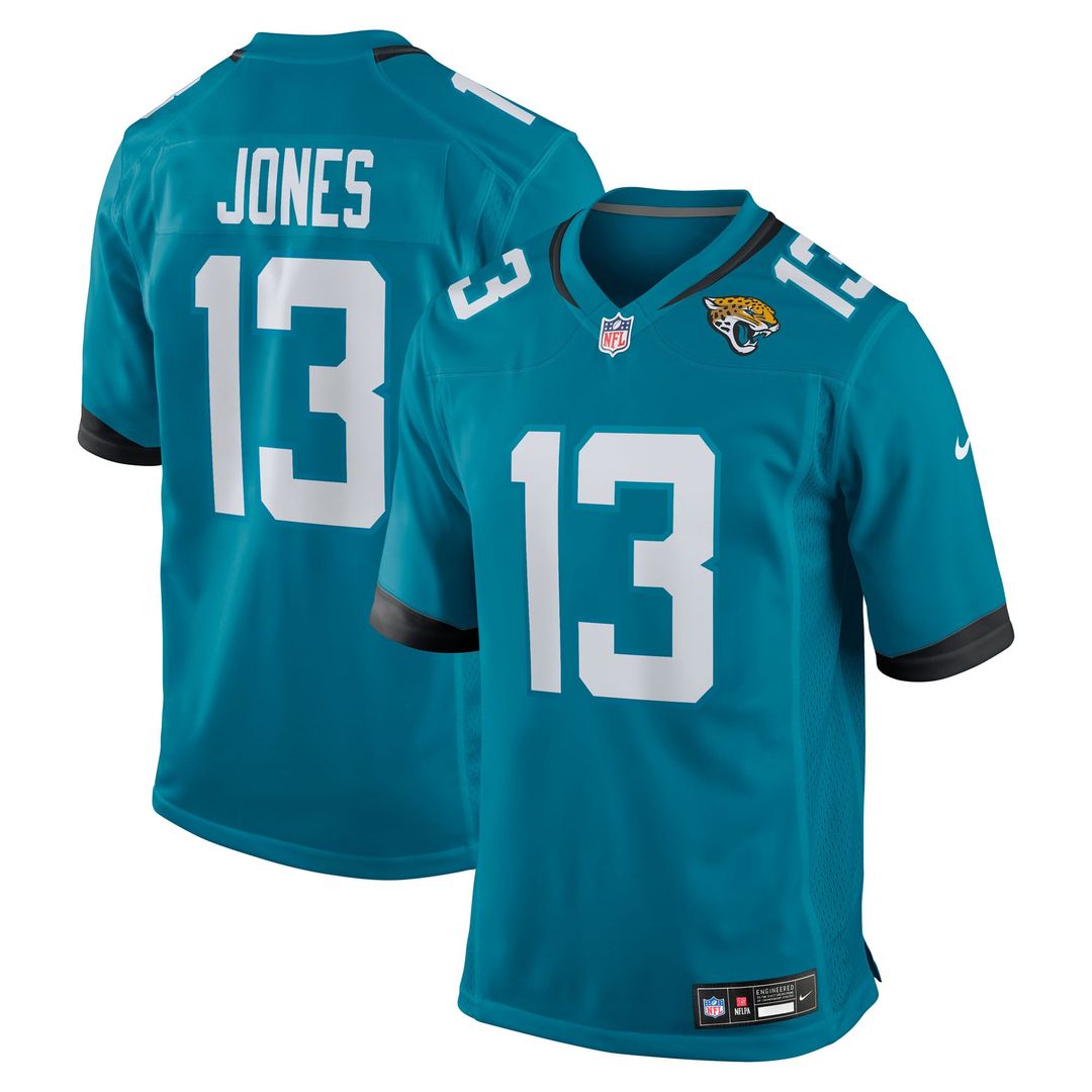 Jacksonville Jaguars Tim Jones Nike Teal Team Game Jersey product image 1, provided for visual reference and product detail
