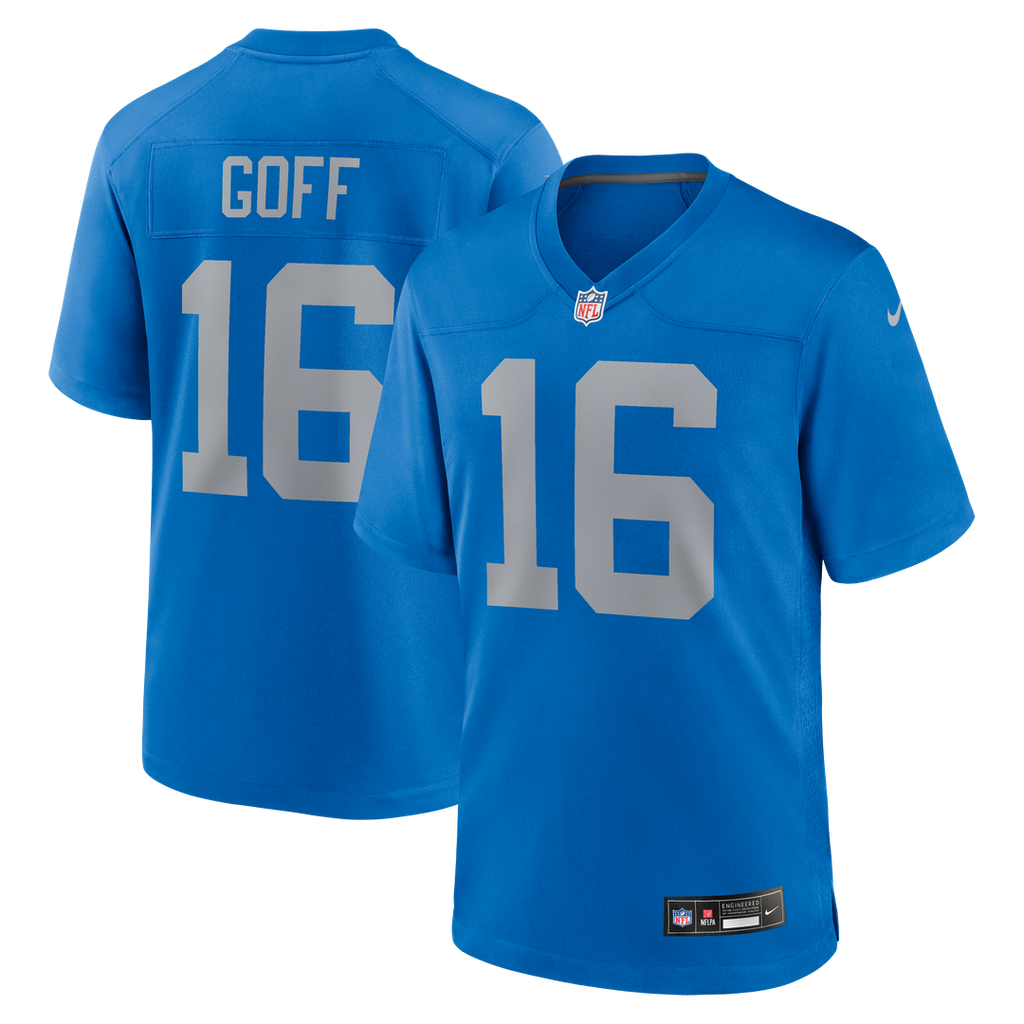 Detroit Lions Jared Goff Nike Blue Alternate Game Jersey product image 1, provided for visual reference and product detail