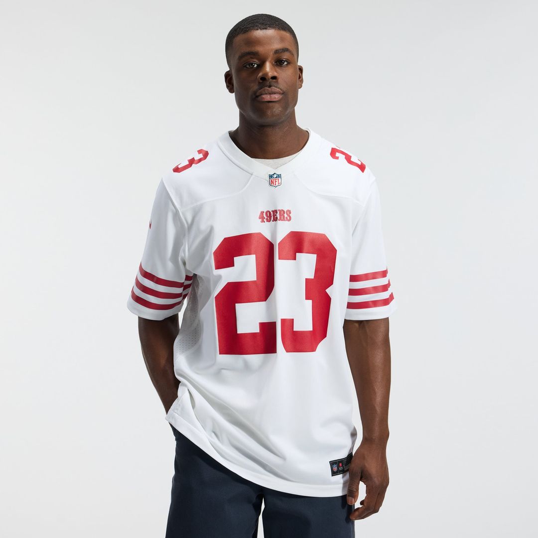 San Francisco 49ers Christian McCaffrey Nike White Game Player Jersey product image 2, provided for visual reference and