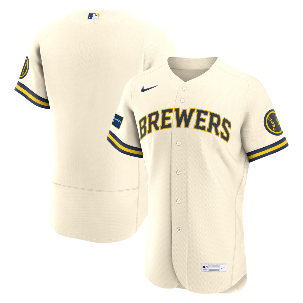 Milwaukee Brewers Nike Cream Home Sponsor Patch Authentic Jersey product image 1, provided for visual reference and product
