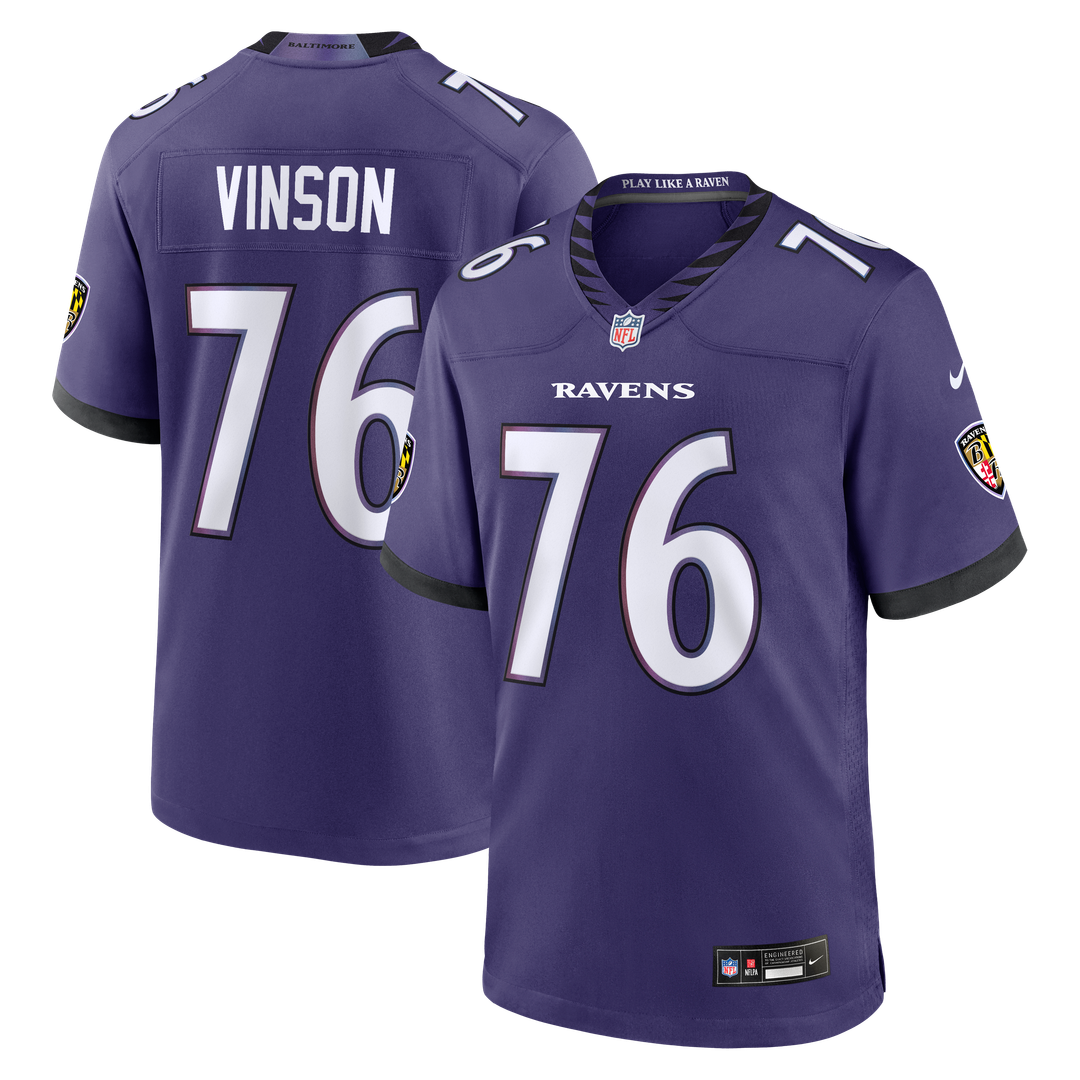 Baltimore Ravens Carson Vinson Nike Purple Team Game Jersey product image 1, provided for visual reference and product