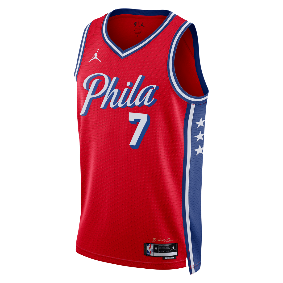 hiladelphia 76ers Jordan Brand Statement Edition Swingman Jersey - Red - Jaylen Brown - Unisex product image 3, provided for