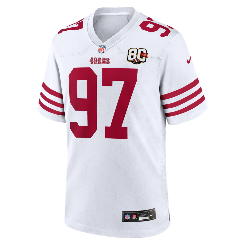 San Francisco 49ers Nick Bosa Nike Scarlet 80th Anniversary Game Jersey product image 22, provided for visual reference and