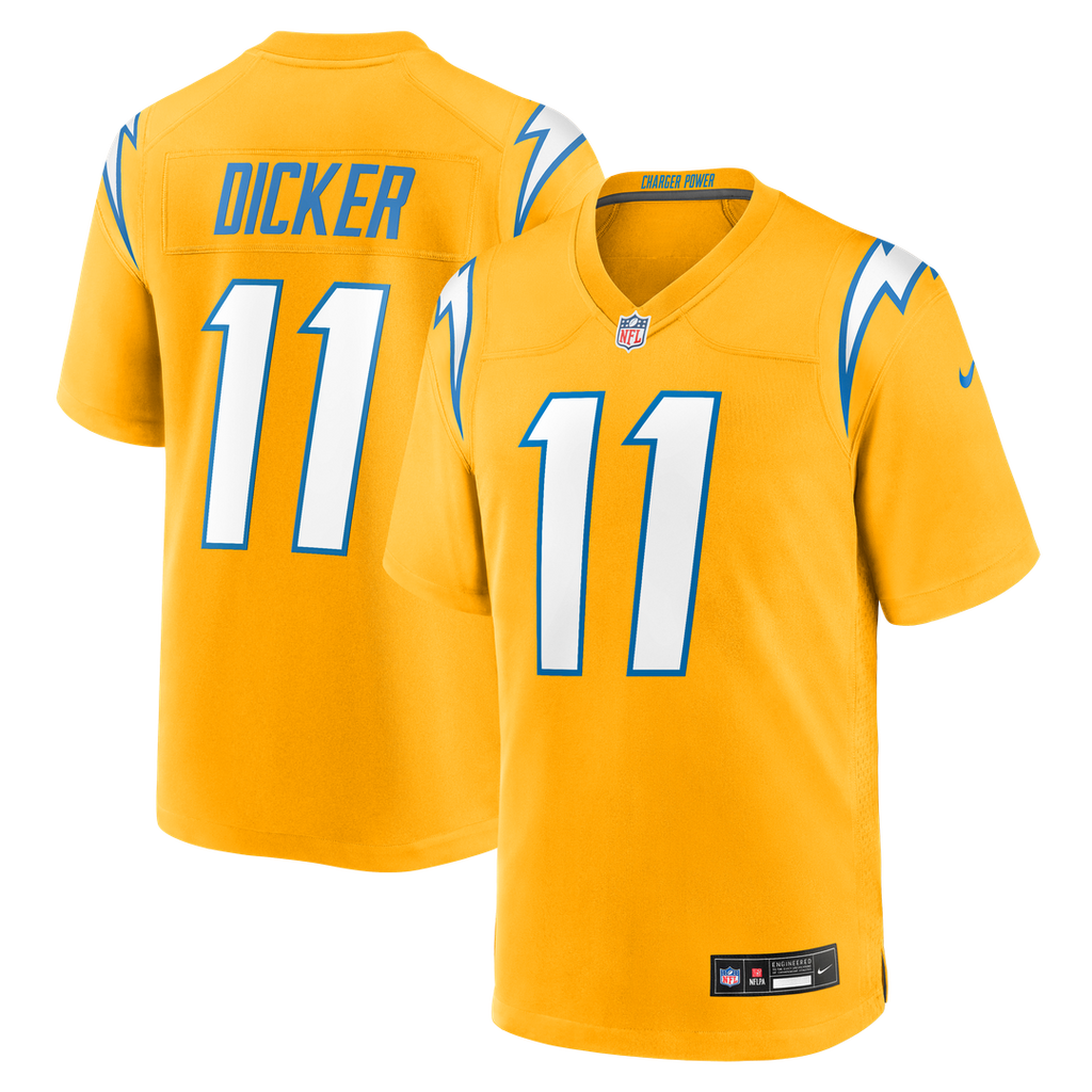 Los Angeles Chargers Cameron Dicker Nike Gold Alternate Game Jersey product image 1, provided for visual reference and