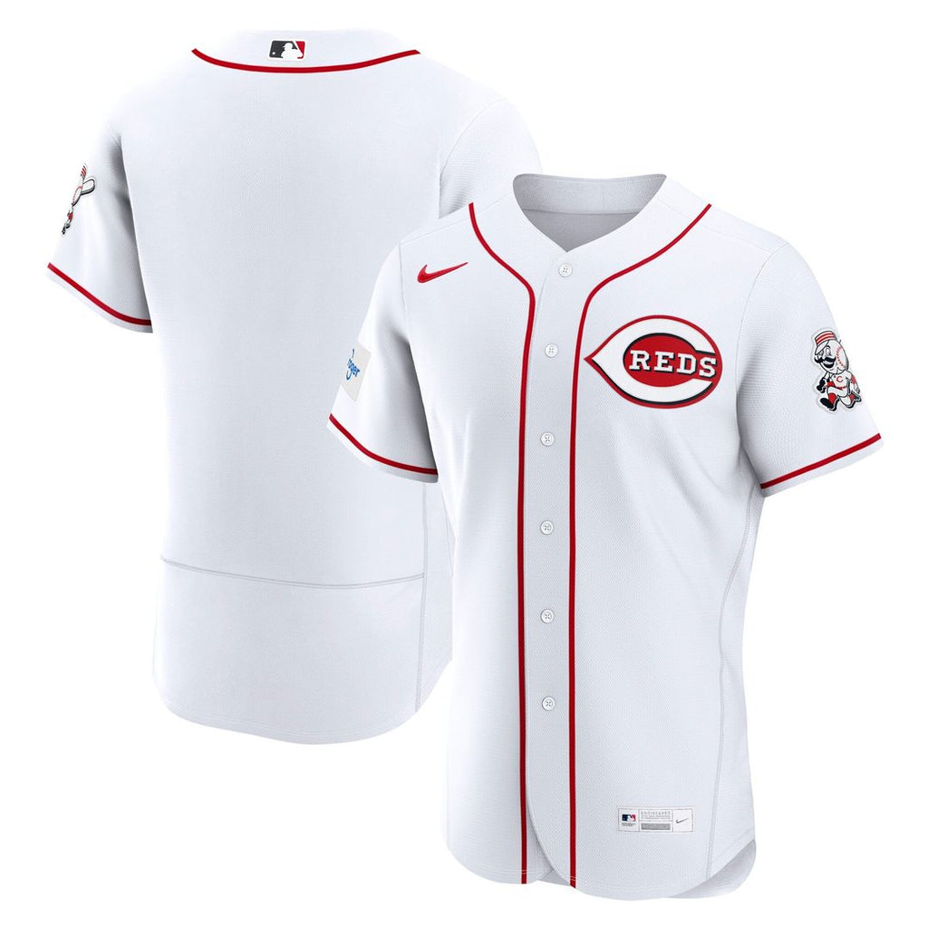 Cincinnati Reds Nike White Home Sponsor Patch Authentic Jersey product image 1, provided for visual reference and product