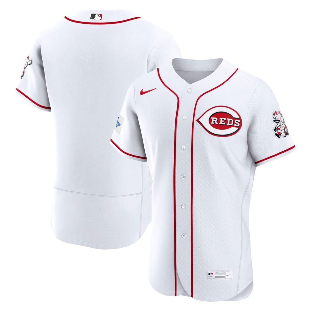 Cincinnati Reds Nike White Home Sponsor Patch Authentic Jersey product image 1, provided for visual reference and product