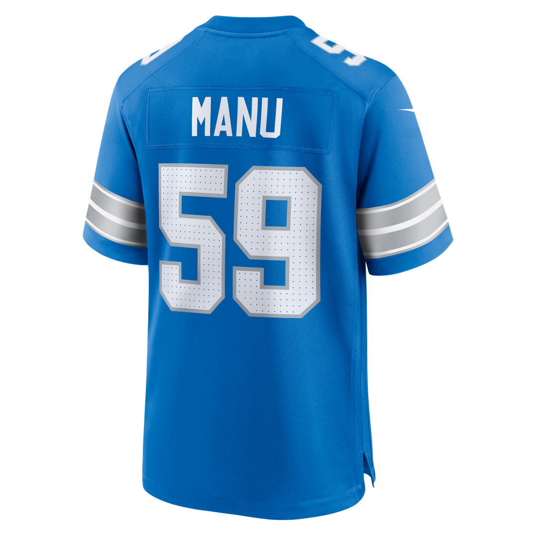 Detroit Lions Giovanni Manu Nike Blue Team Game Jersey product image 3, provided for visual reference and product detail