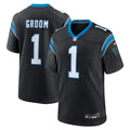 Carolina Panthers Number 1 Groom Nike Black Game Jersey product image 1, provided for visual reference and product detail