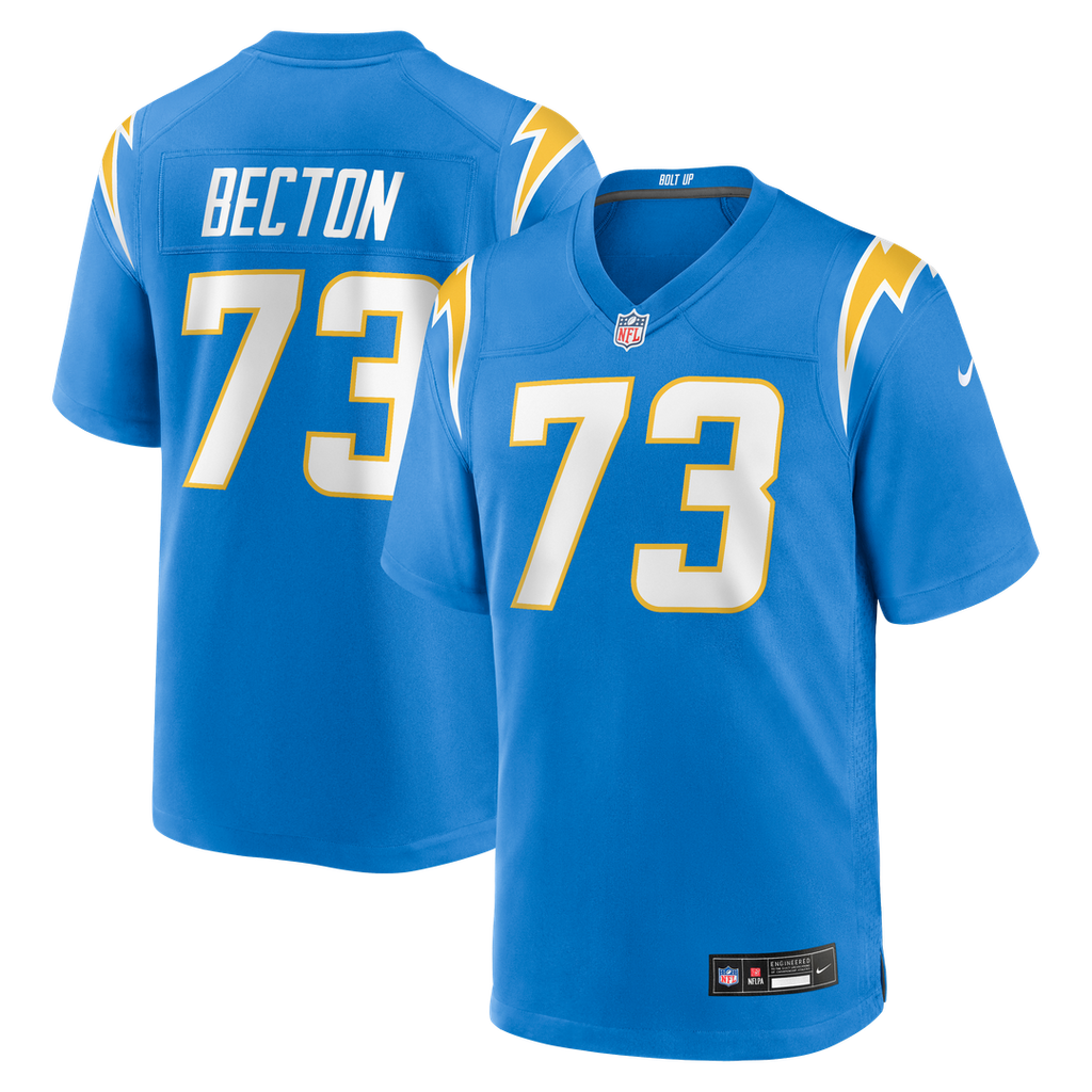 Los Angeles Chargers Mekhi Becton Nike Powder Blue Team Game Jersey product image 1, provided for visual reference and