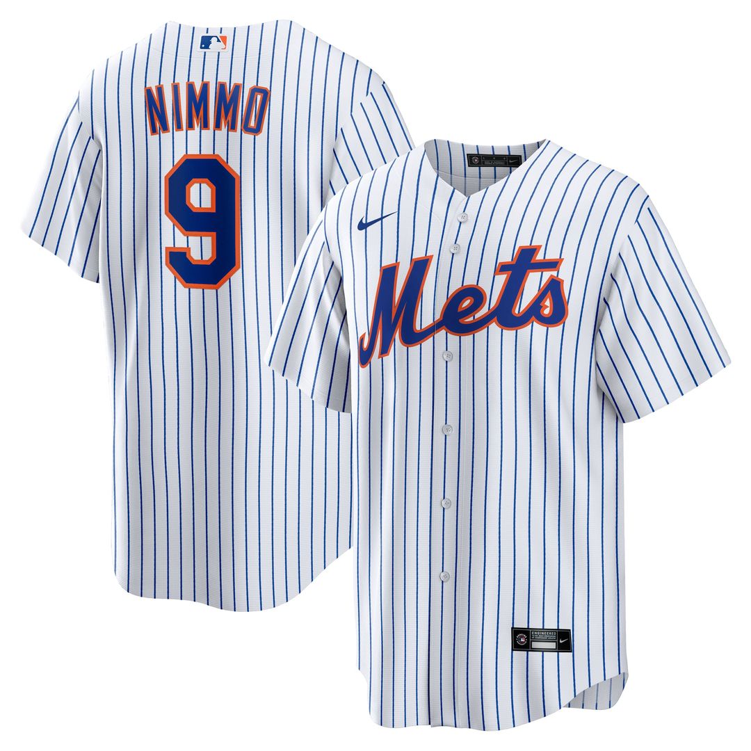 New York Mets Brandon Nimmo Nike White Home Replica Jersey product image 1, provided for visual reference and product detail