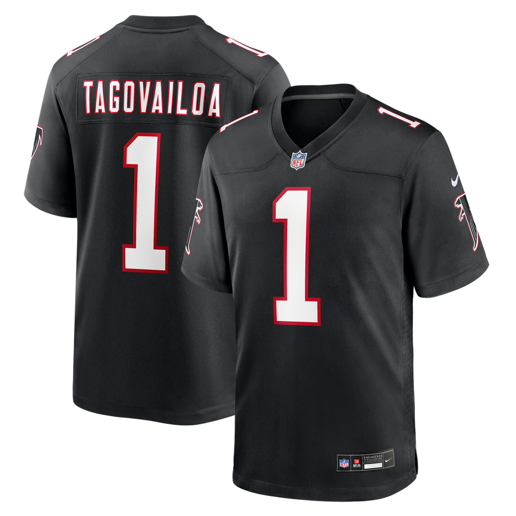 Atlanta Falcons Tua Tagovailoa Nike Black Alternate Game Jersey product image 1, provided for visual reference and product