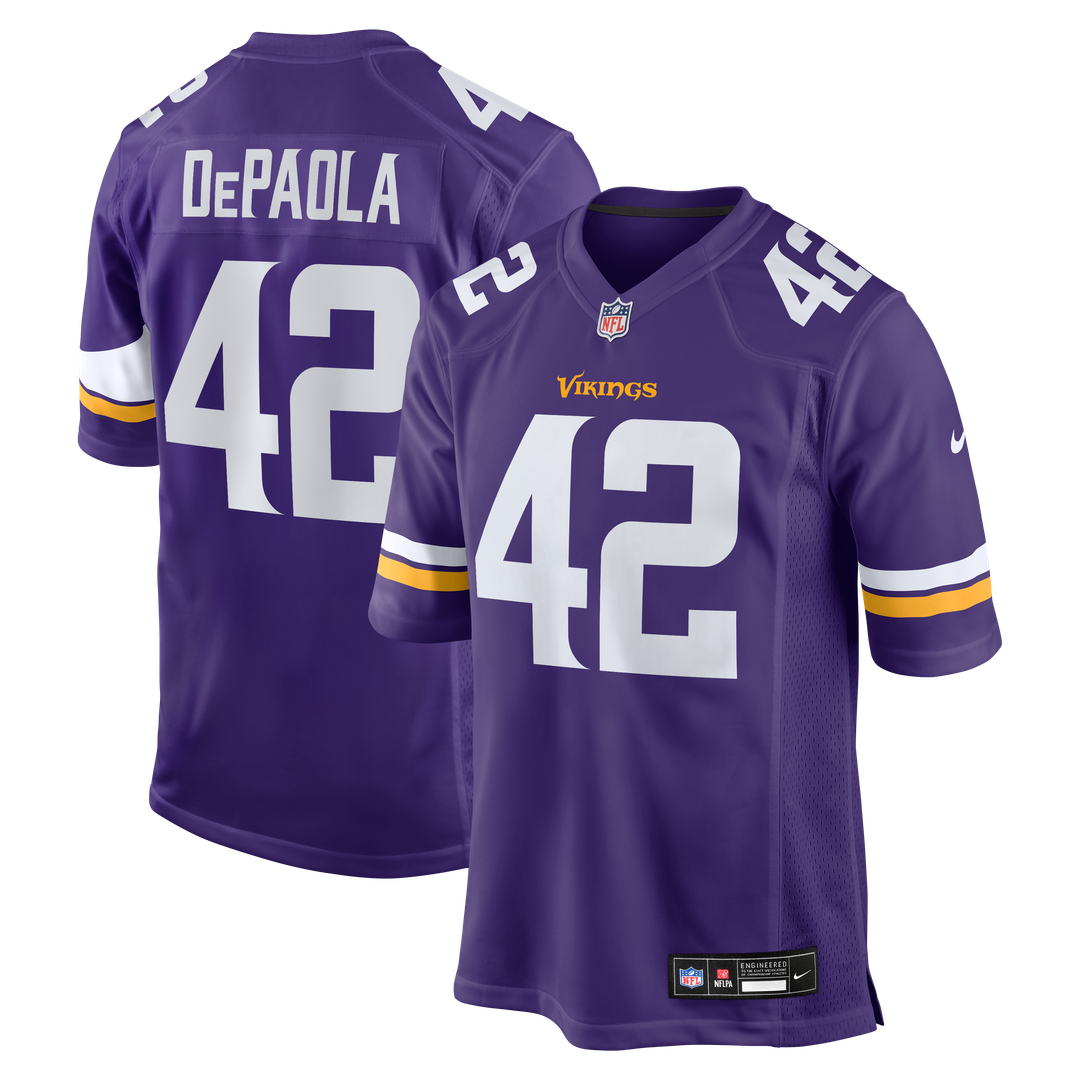 Minnesota Vikings Andrew DePaola Nike Purple Game Jersey product image 1, provided for visual reference and product detail