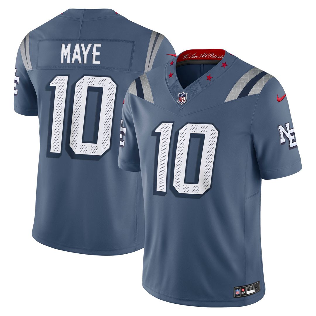 New England Patriots Drake Maye Nike Blue Rivalries Collection Stitched Limited Jersey product image 1, provided for visual
