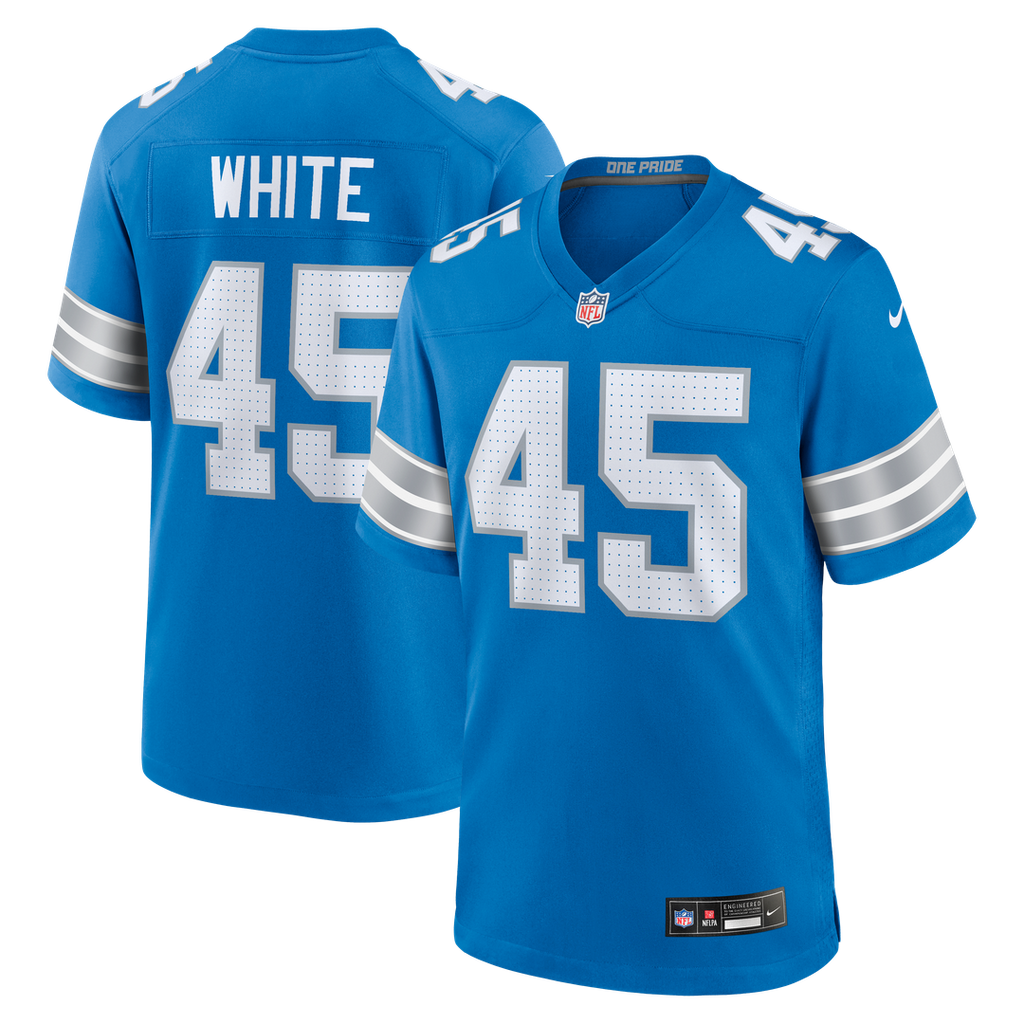 Detroit Lions Devin White Nike Blue Team Game Jersey product image 1, provided for visual reference and product detail review
