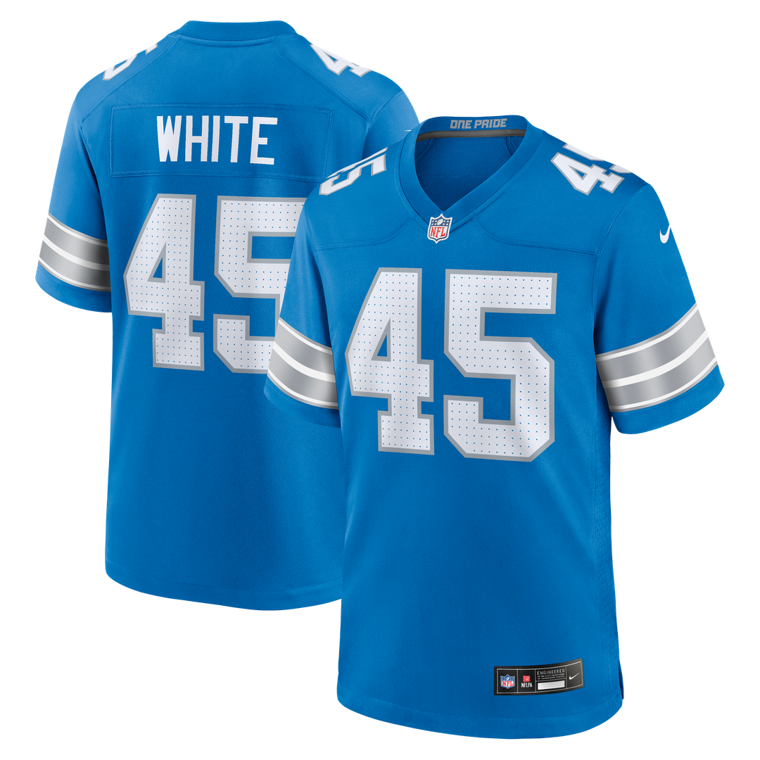 Detroit Lions Devin White Nike Blue Team Game Jersey product image 1, provided for visual reference and product detail review