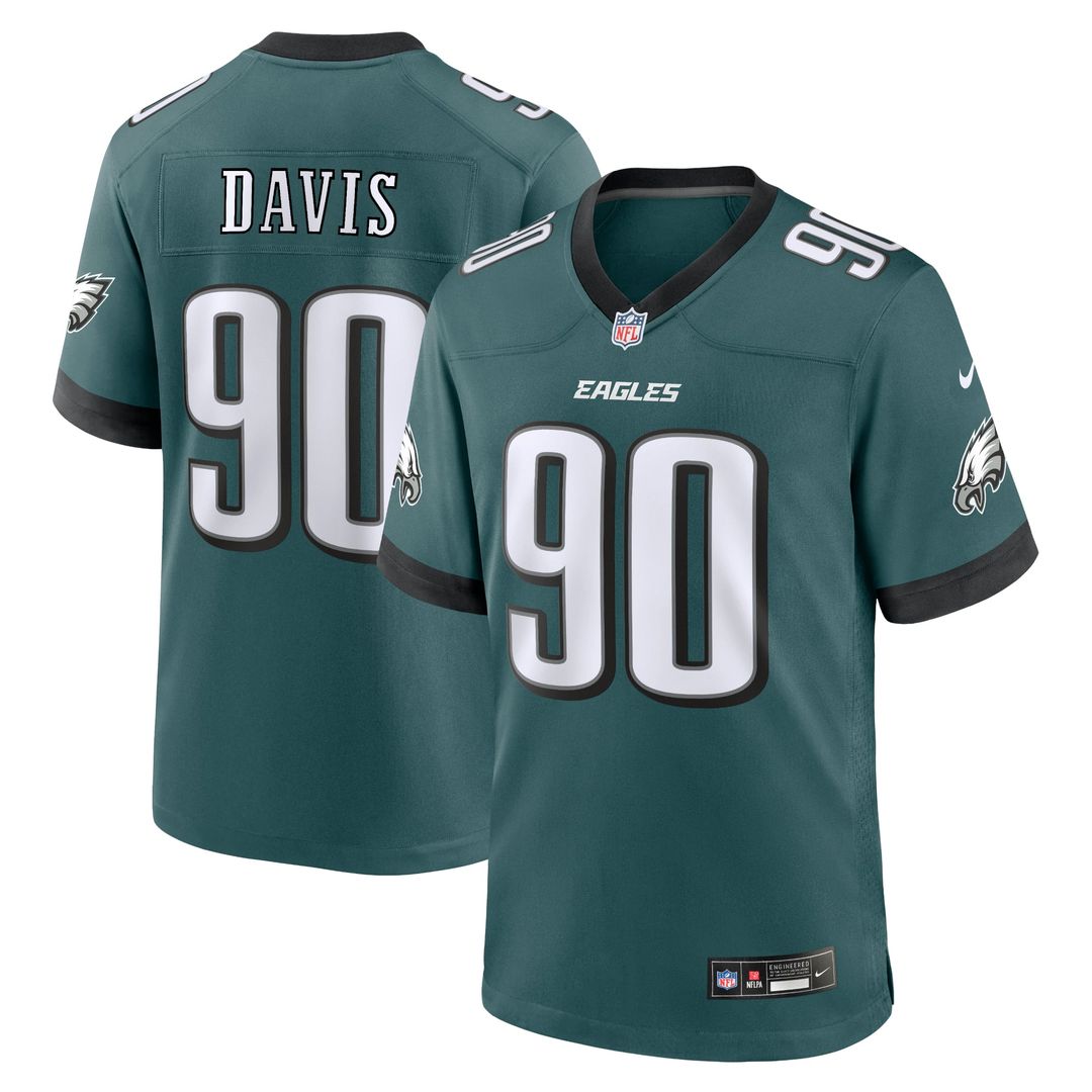 Philadelphia Eagles Jordan Davis Nike Midnight Green Team Game Jersey product image 1, provided for visual reference and