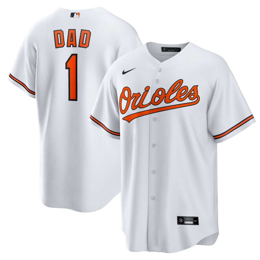 Baltimore Orioles Nike White #1 Dad Home Replica Jersey product image 1, provided for visual reference and product detail
