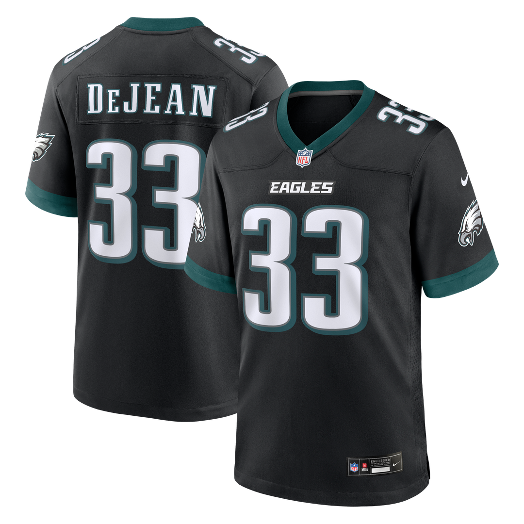 Philadelphia Eagles Cooper DeJean Nike Black Alternate Game Jersey product image 1, provided for visual reference and