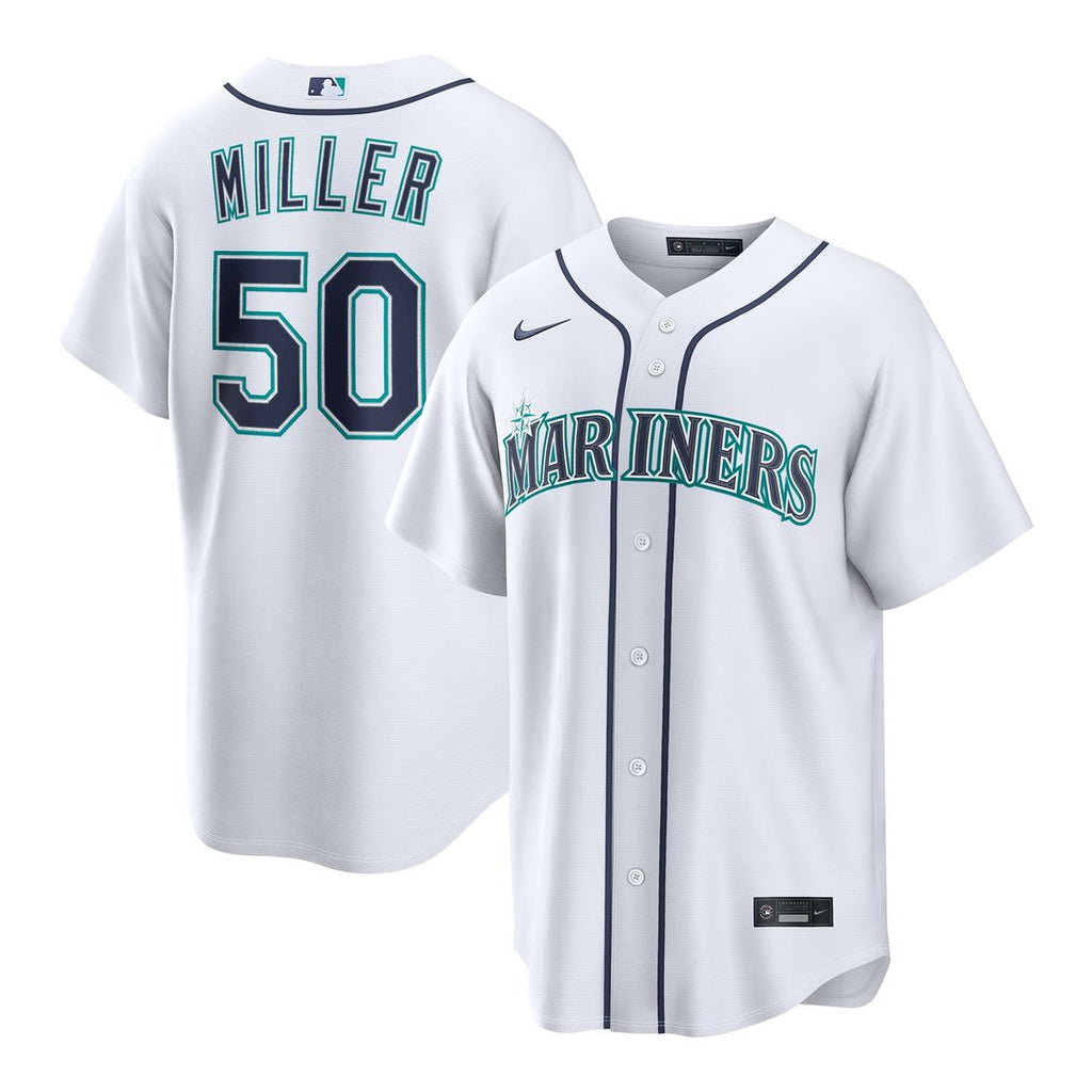 Seattle Mariners Bryce Miller Nike White Home Replica Jersey product image 1, provided for visual reference and product