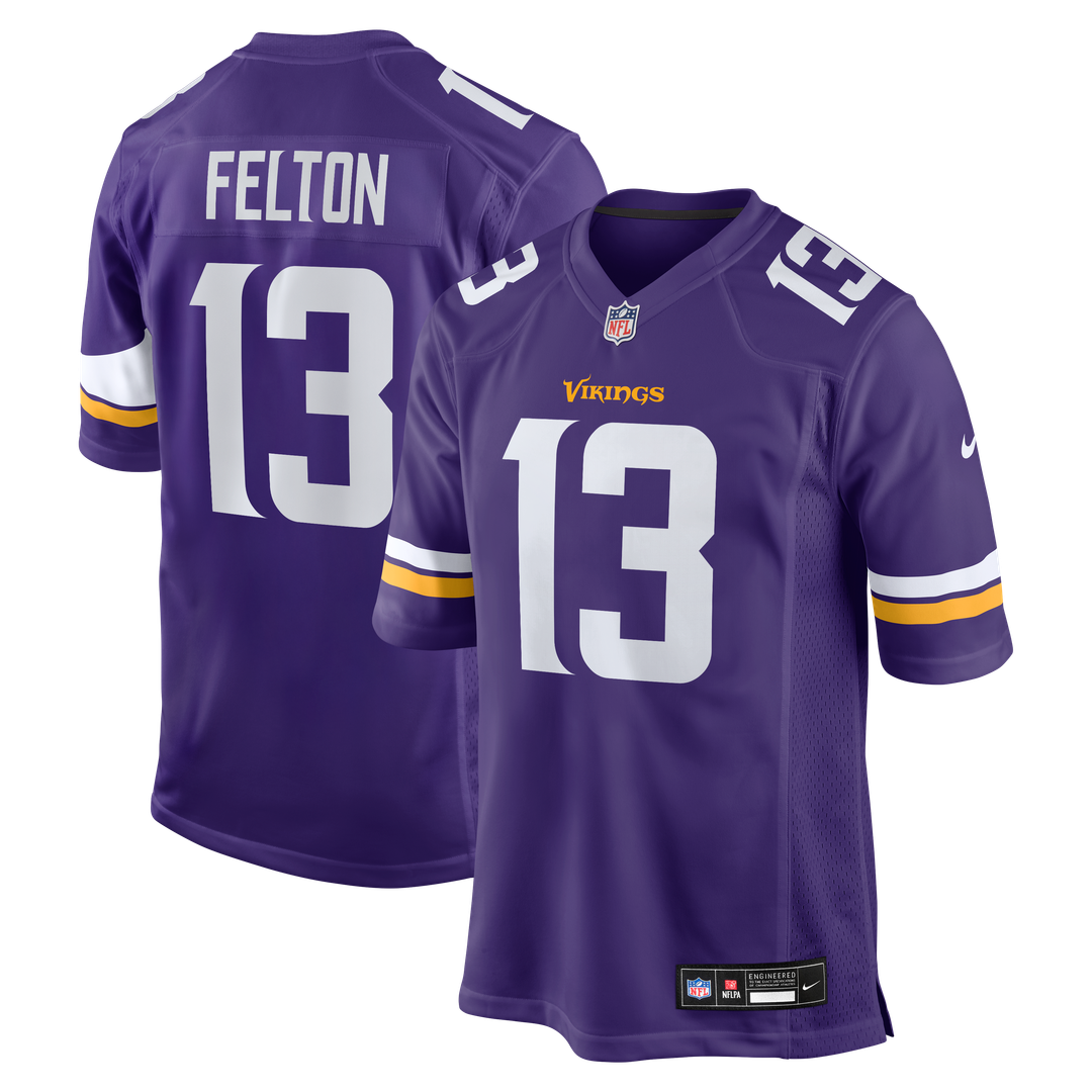 Minnesota Vikings Tai Felton Nike Purple Team Game Jersey product image 1, provided for visual reference and product detail
