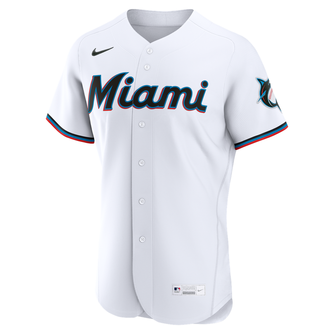 Miami Marlins Nike White Home Authentic Custom Jersey product image 2, provided for visual reference and product detail