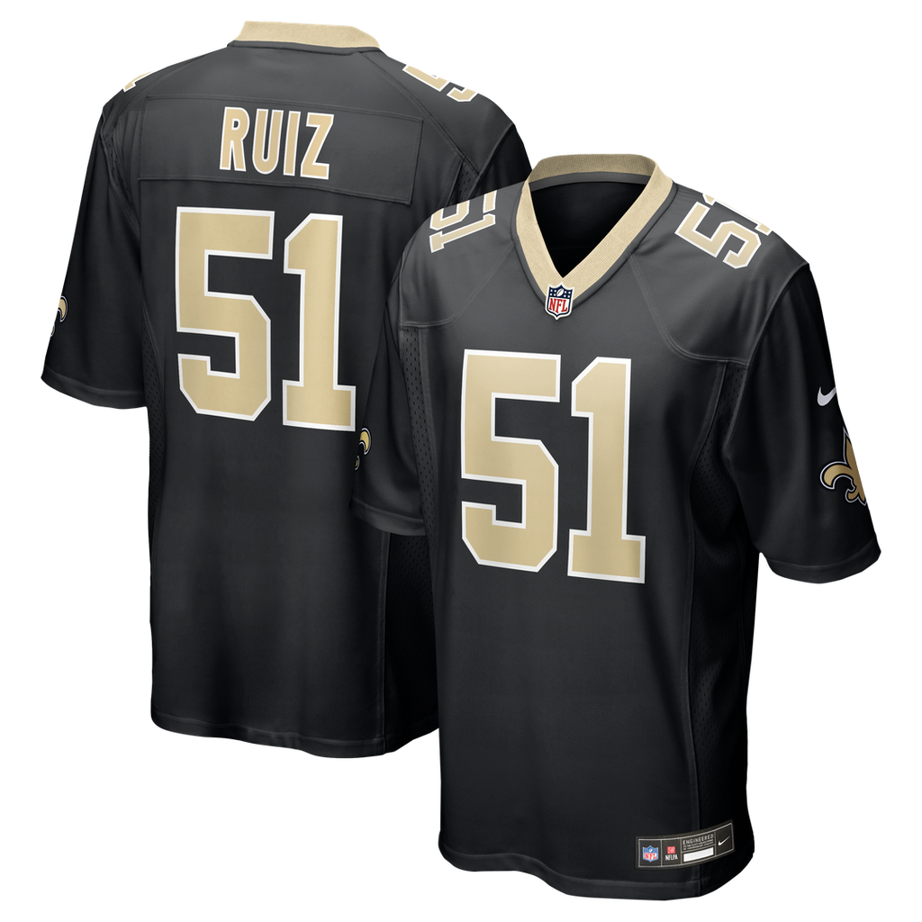 New Orleans Saints Cesar Ruiz Nike Black Game Jersey product image 1, provided for visual reference and product detail review