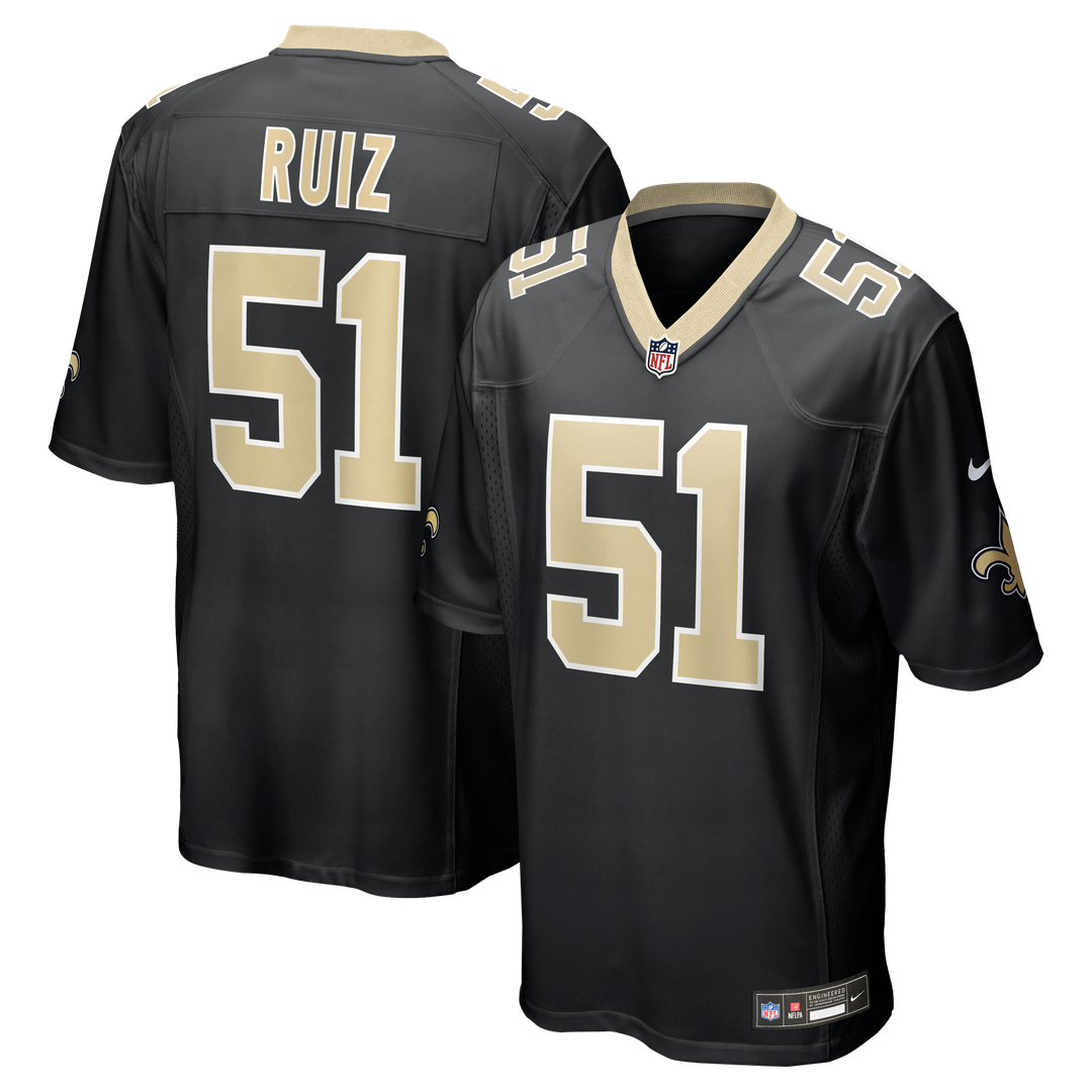 New Orleans Saints Cesar Ruiz Nike Black Game Jersey product image 1, provided for visual reference and product detail review