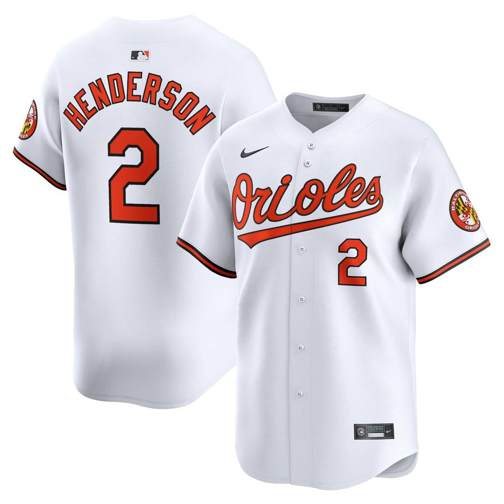 Baltimore Orioles Gunnar Henderson Nike White Home Limited Player Jersey product image 1, provided for visual reference and