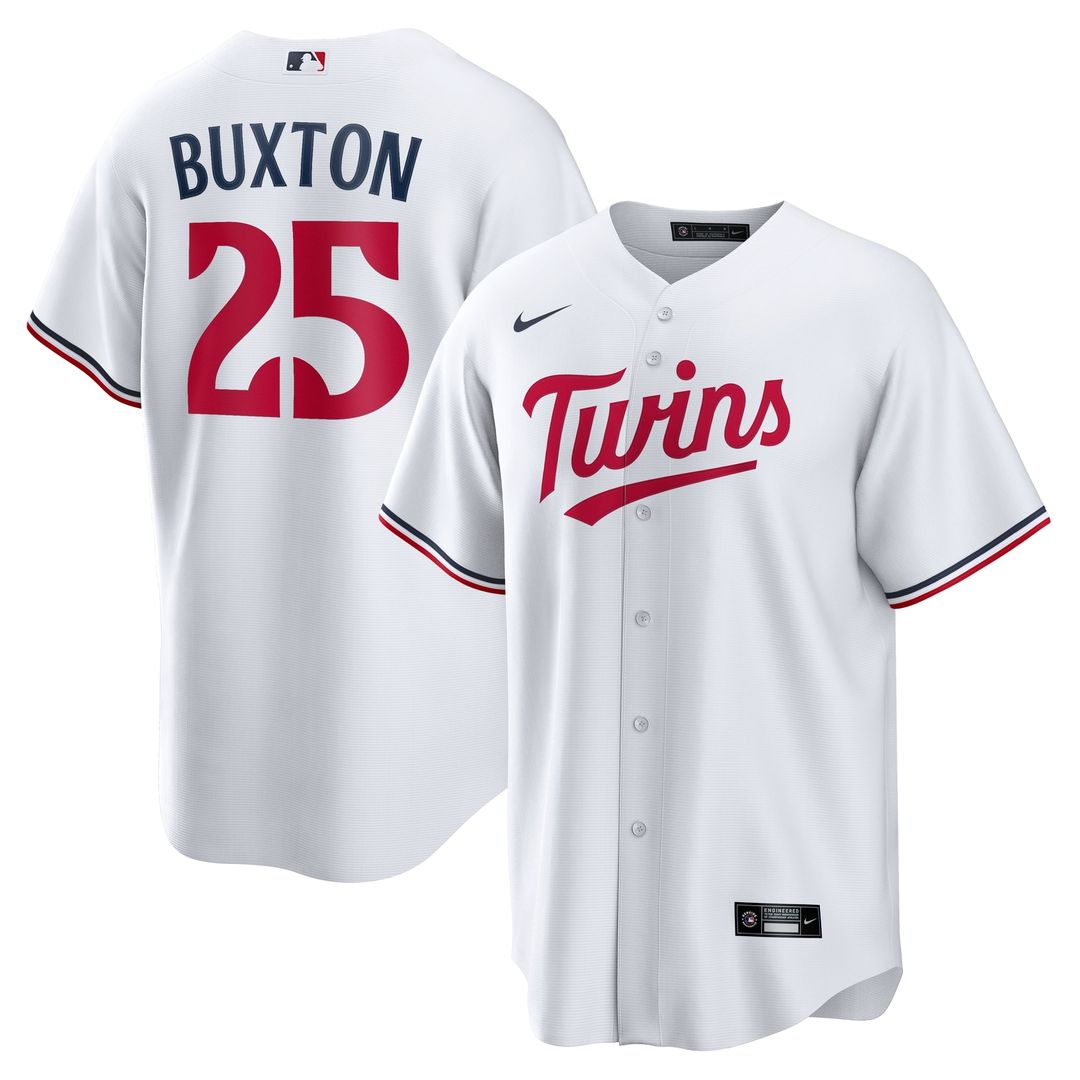 Minnesota Twins Byron Buxton Nike White Home Replica Jersey product image 1, provided for visual reference and product