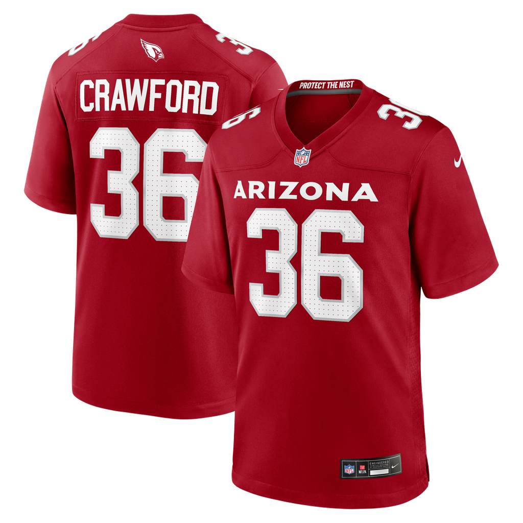 Arizona Cardinals Kitan Crawford Nike Cardinal Team Game Jersey product image 1, provided for visual reference and product