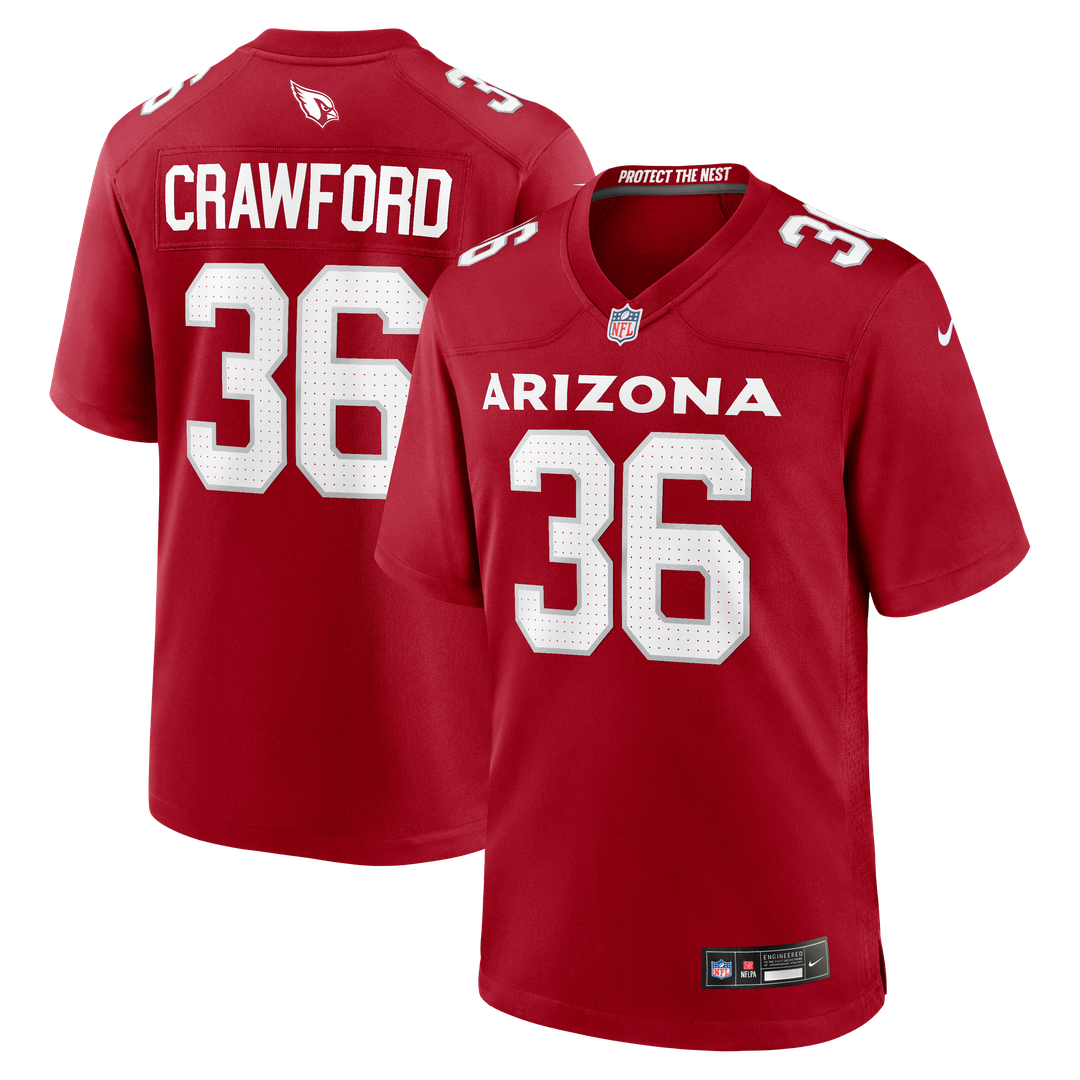 Arizona Cardinals Kitan Crawford Nike Cardinal Team Game Jersey product image 1, provided for visual reference and product
