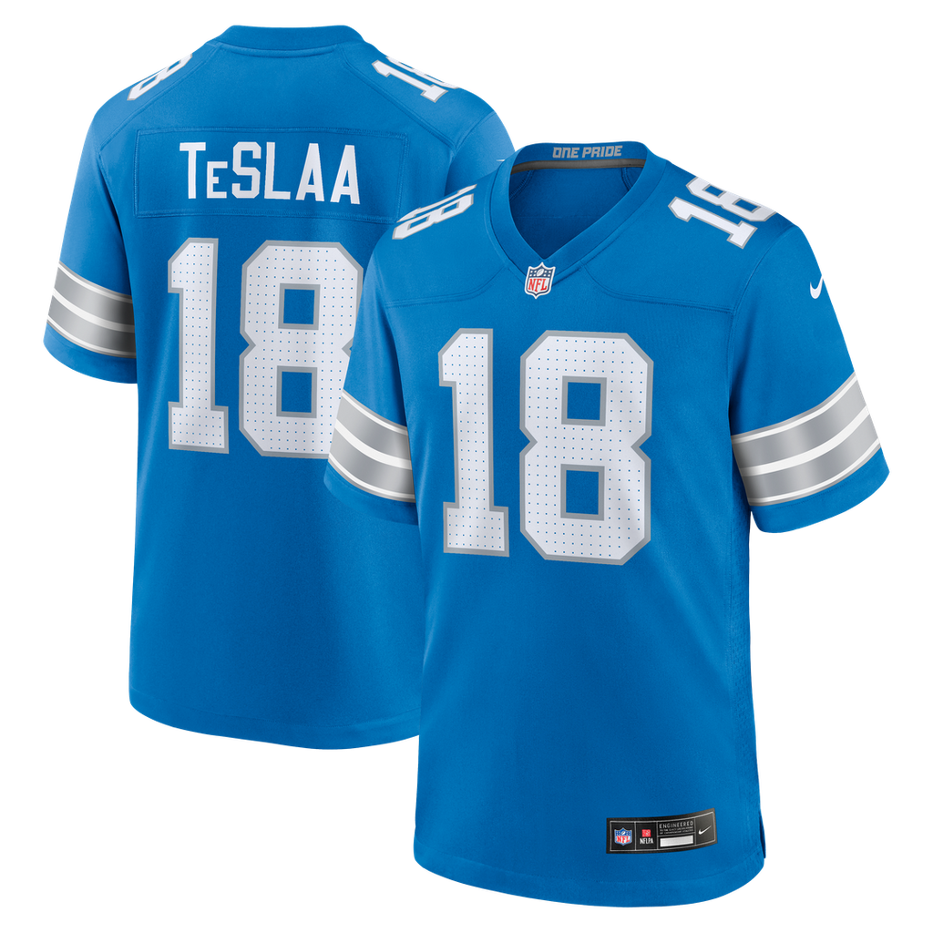 Detroit Lions Isaac TeSlaa Nike Blue Game Player Jersey product image 1, provided for visual reference and product detail