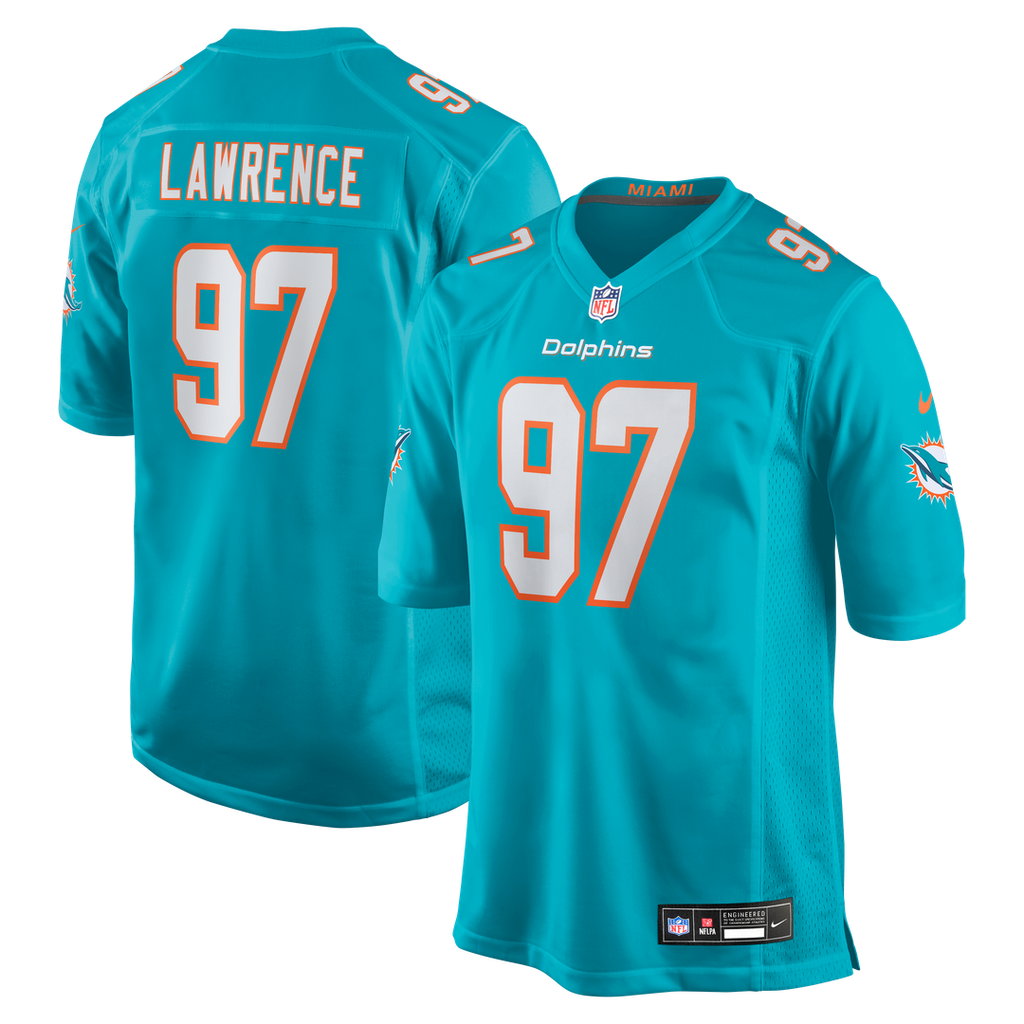 Miami Dolphins Rashard Lawrence Nike Aqua Team Game Jersey product image 1, provided for visual reference and product detail