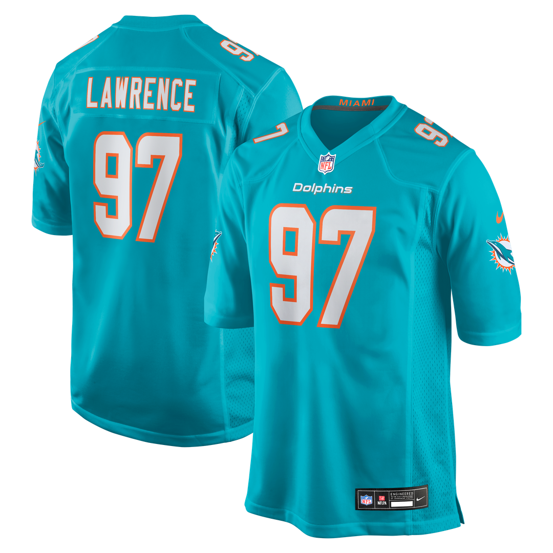 Miami Dolphins Rashard Lawrence Nike Aqua Team Game Jersey product image 1, provided for visual reference and product detail
